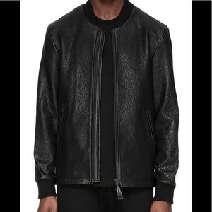 Mackage Men's Tobin Black Leather Bomber Jacket 36